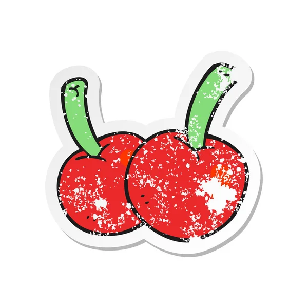 Retro Noodlijdende Sticker Van Een Cartoon Kersen — Stockvector
