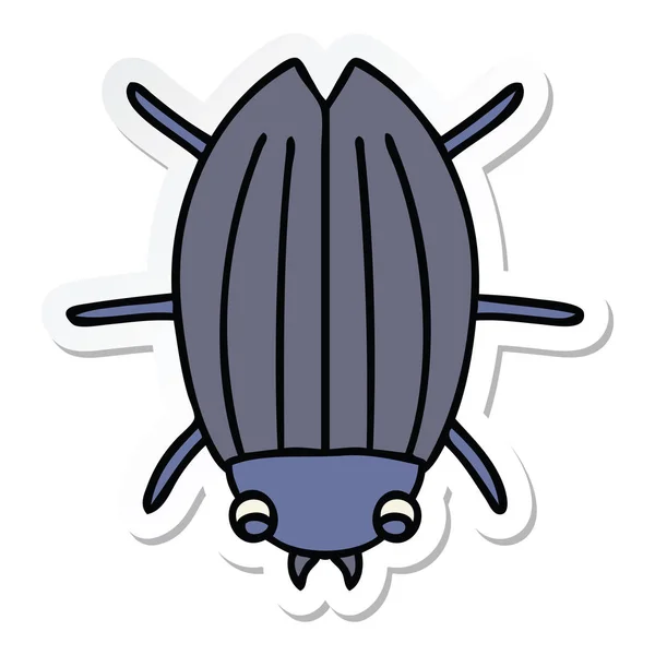 Sticker of a quirky hand drawn cartoon beetle — Stock Vector