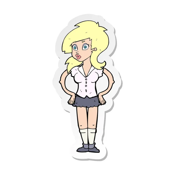 Sticker Cartoon Pretty Woman — Stock Vector