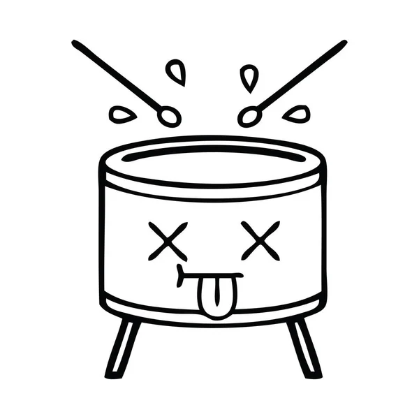Linha desenho banda desenhada tambor —  Vetores de Stock