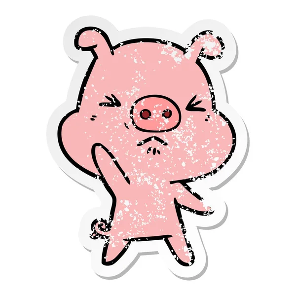 Etiqueta Angustiada Porco Zangado Dos Desenhos Animados — Vetor de Stock
