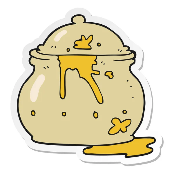 Sticker Cartoon Messy Mustard Pot — Stock Vector