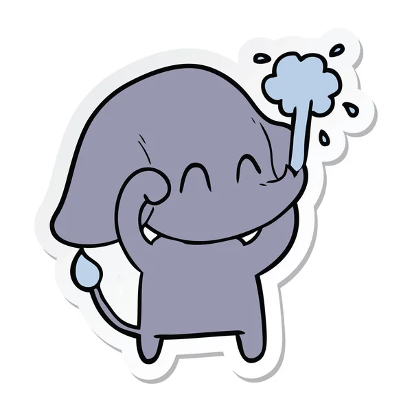 물 내뿜는 귀여운 만화 코끼리의 스티커 — 스톡 벡터