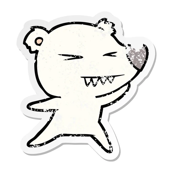 Kızgın kutup ayısı karikatür sıkıntılı etiket — Stok Vektör