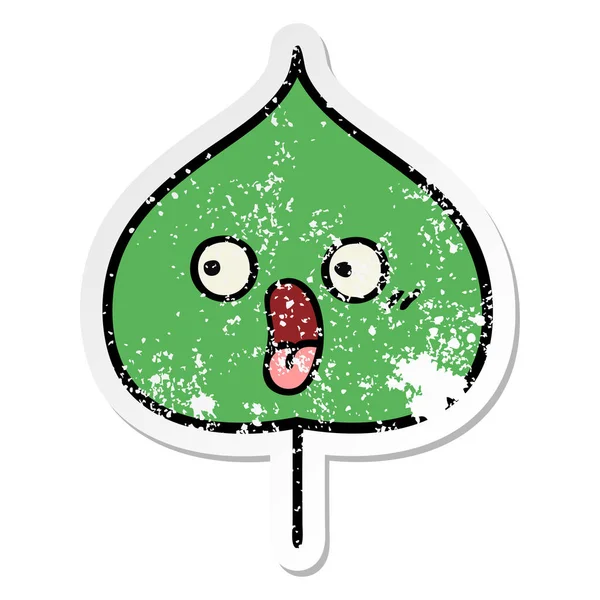 Distressed Sticker Cute Cartoon Expressional Leaf — Stock Vector