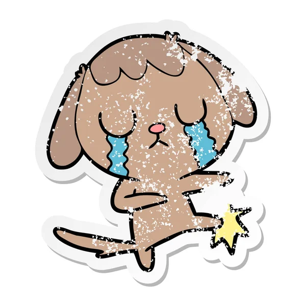 Distressed sticker of a cute cartoon dog crying — Stock Vector