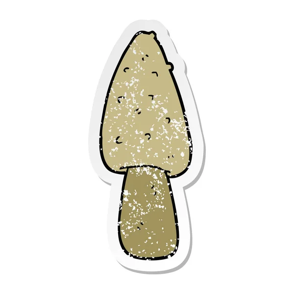 Verontruste sticker van een cartoon paddenstoel — Stockvector