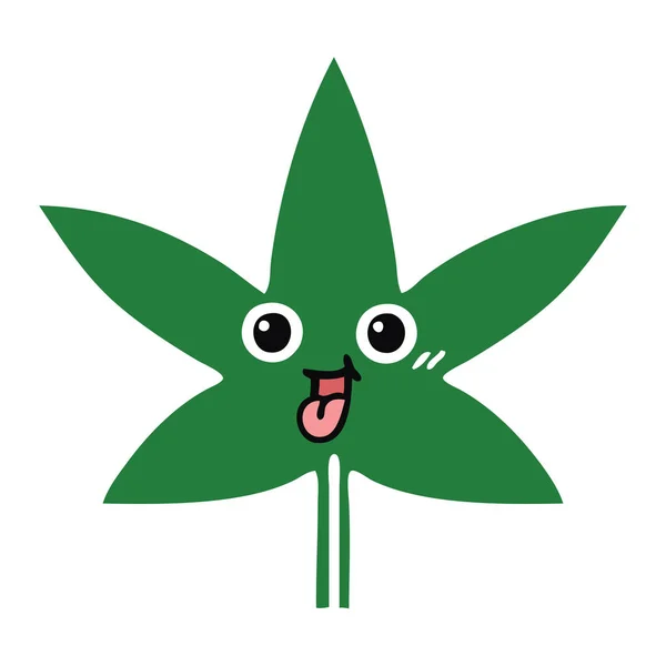 Düz Renk Retro Karikatür Marihuana Yaprağı — Stok Vektör