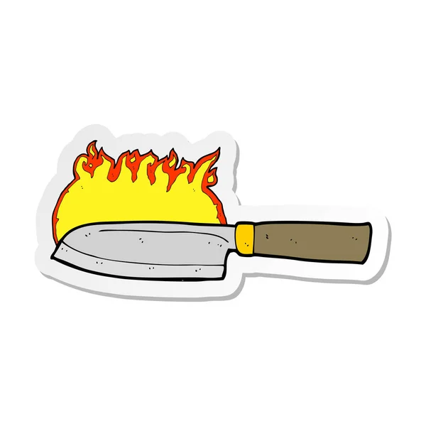 Bir çizgi film mutfak bıçak yangın etiket — Stok Vektör