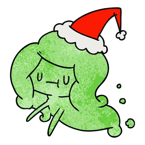 Handgezeichneter Weihnachtlicher Texturierter Cartoon Von Kawaii Ghost — Stockvektor