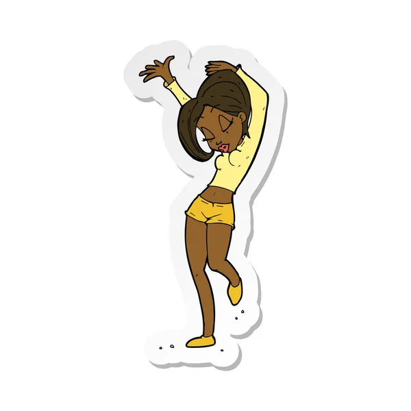 Sticker van een cartoon mooie vrouw dansen — Stockvector
