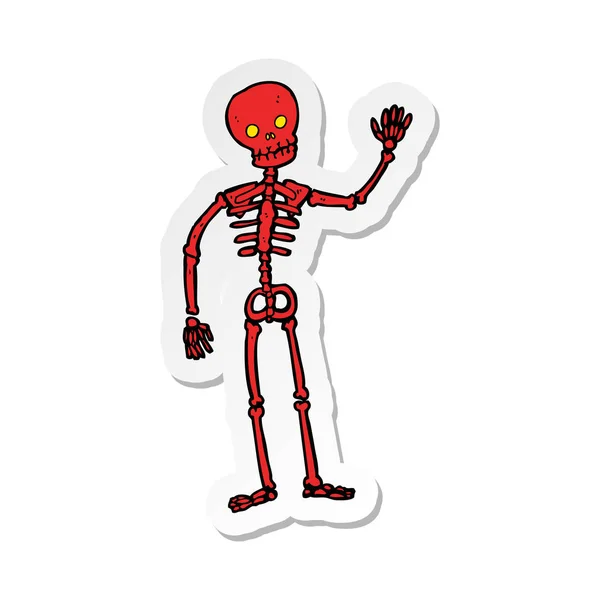 Sticker van een cartoon zwaaien skelet — Stockvector