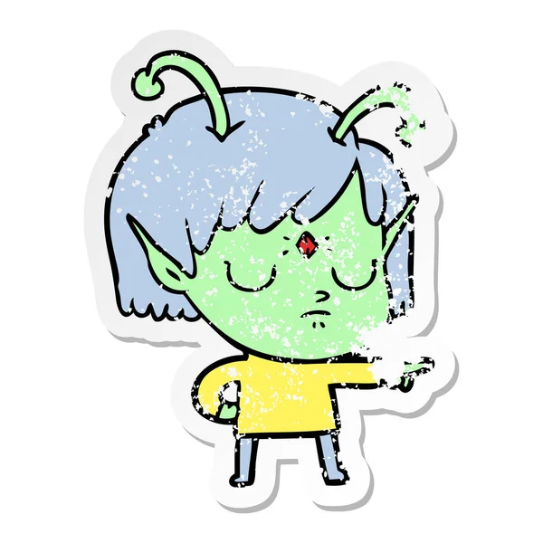Distressed sticker of a cartoon alien girl — Stock Vector