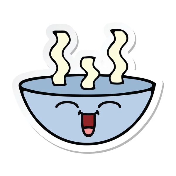 Etiqueta de uma tigela de desenho animado bonito de sopa quente — Vetor de Stock