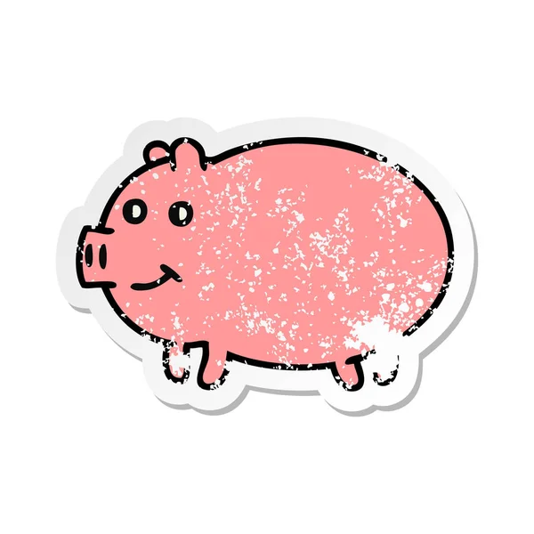 Autocollant Détresse Cochon Dessin Animé Mignon — Image vectorielle