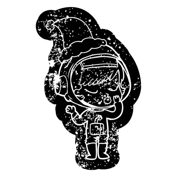 Cartoon distressed icon of a pretty astronaut girl wearing santa — Stock Vector