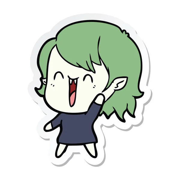Sticker of a cute cartoon happy vampire girl — Stock Vector