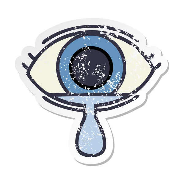 Bekümmerter Aufkleber eines niedlichen Cartoon weinenden Auges — Stockvektor