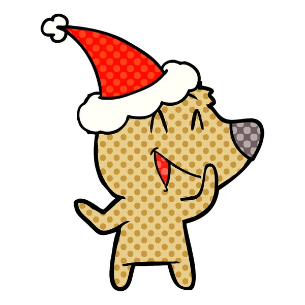 Laughing bear comic book style illustration of a wearing santa h — Stock Vector