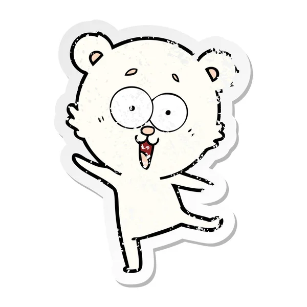 Verontruste sticker van een lachende teddy bear cartoon — Stockvector