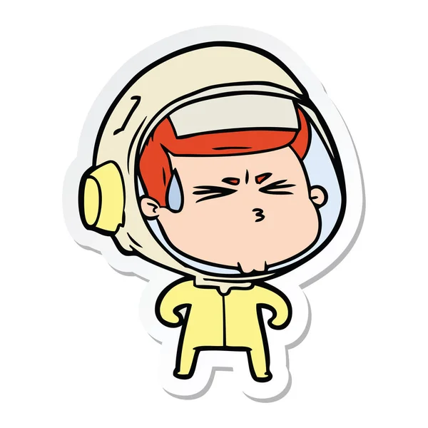 Sticker van een cartoon benadrukt astronaut — Stockvector