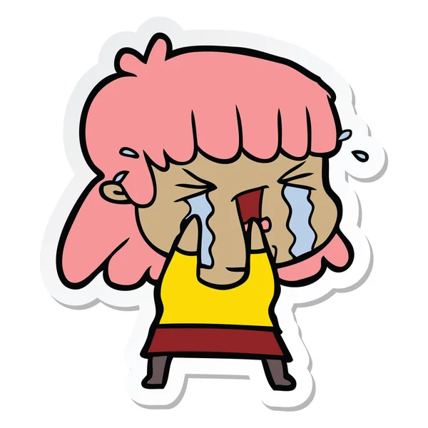 Sticker of a cartoon woman in tears — Stock Vector