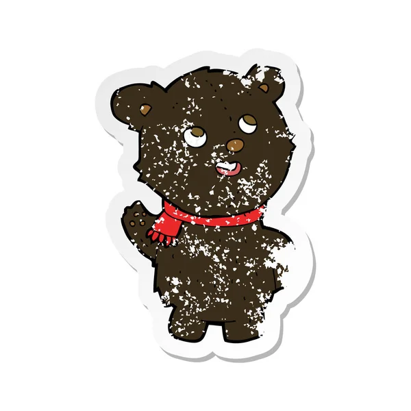 Ρετρό Αναξιοπαθούντα Αυτοκόλλητο Από Ένα Καρτούν Χαριτωμένο Μαύρη Αρκούδα Cub — Διανυσματικό Αρχείο