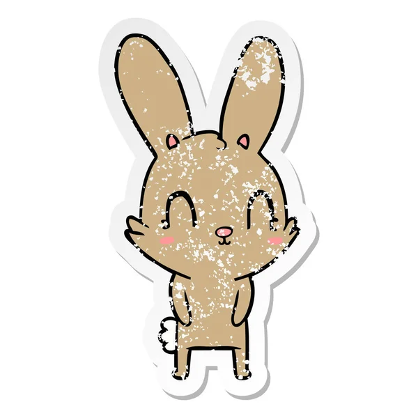 Distressed sticker of a cute cartoon rabbit — Stock Vector