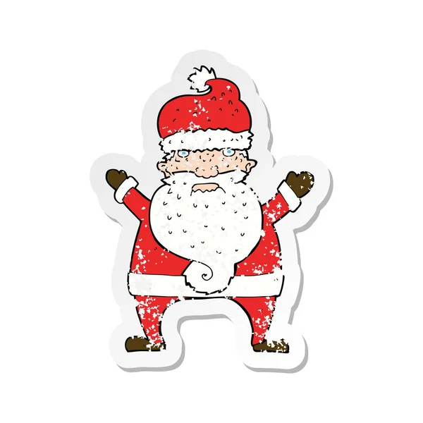Autocollant en détresse rétro d'un dessin animé laid Père Noël claus — Image vectorielle