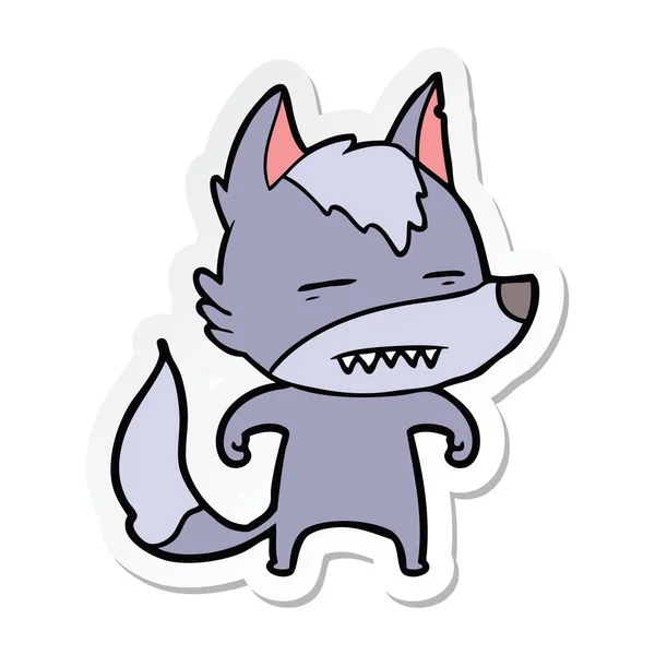Sticker of a cartoon wolf showing teeth — Stock Vector