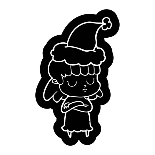 Kreslená ikona lhostejný ženy nosit klobouk santa — Stockový vektor