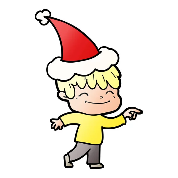 Dibujo animado gradiente de un niño feliz con sombrero de santa — Vector de stock
