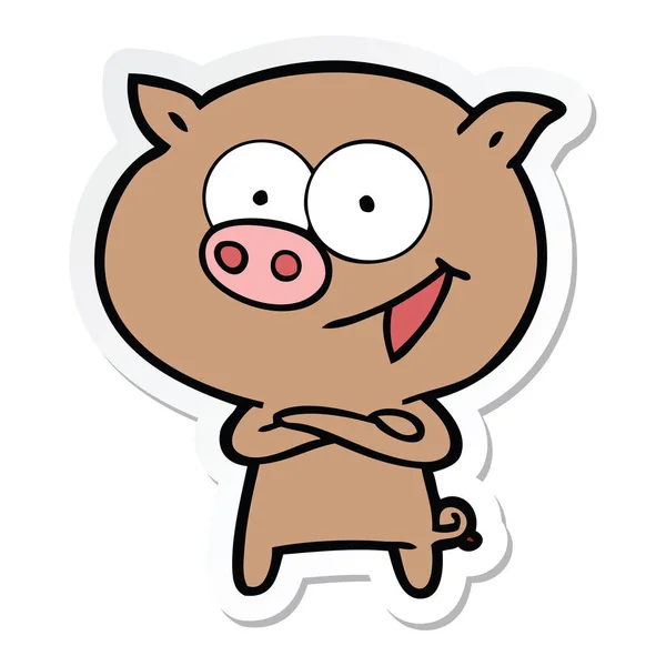 Sticker Cheerful Pig Cartoon — Stock Vector