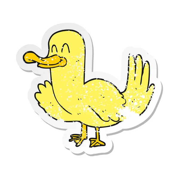 Retro Distressed Sticker Cartoon Duck — Stock Vector