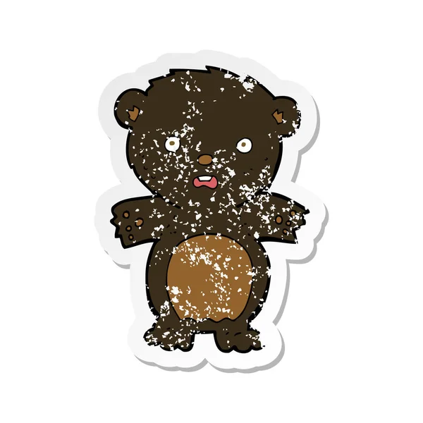 Ретро Страшна Наклейка Переляканого Чорного Ведмедя Мультфільм — стоковий вектор