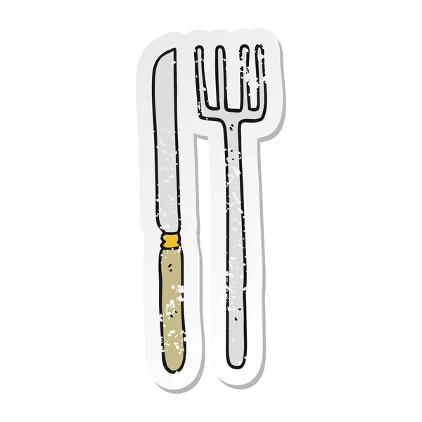 Retro Distressed Sticker Cartoon Knife Fork — Stock Vector