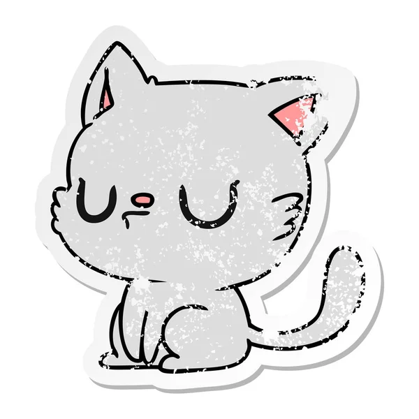 Autocollant en détresse dessin animé de mignon chat kawaii — Image vectorielle