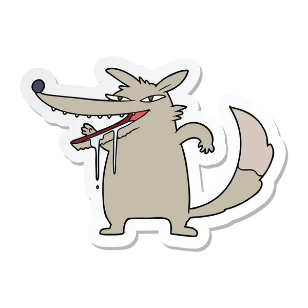 Sticker of a hungry cartoon wolf — Stock Vector