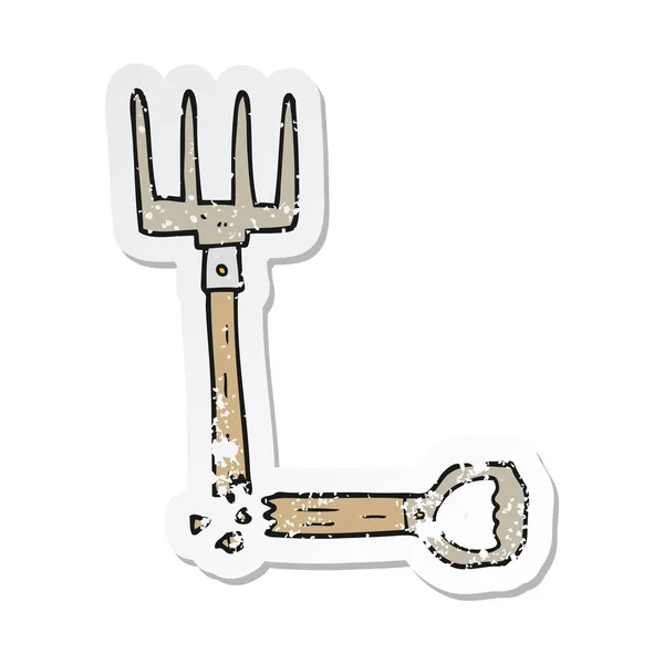 Verontruste sticker van een cartoon gebroken pitchfork — Stockvector