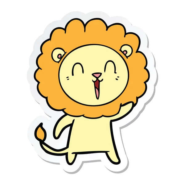 Sticker of a laughing lion cartoon — Stock Vector