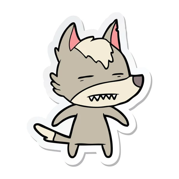 Sticker Van Een Cartoon Wolf Weergeven Tanden — Stockvector