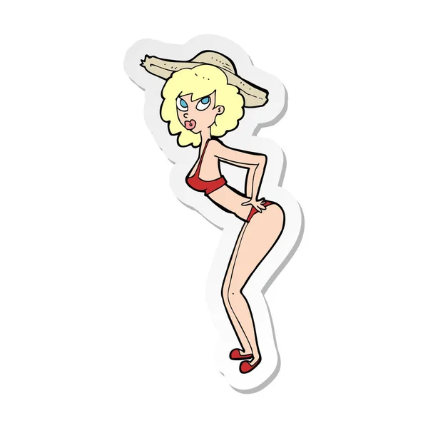 Etiqueta de um desenho animado pin-up menina da praia — Vetor de Stock