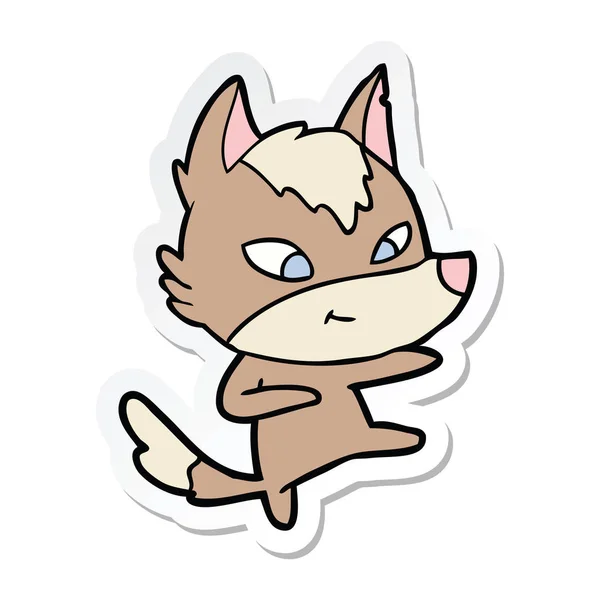 Sticker of a friendly cartoon wolf dancing — Stock Vector