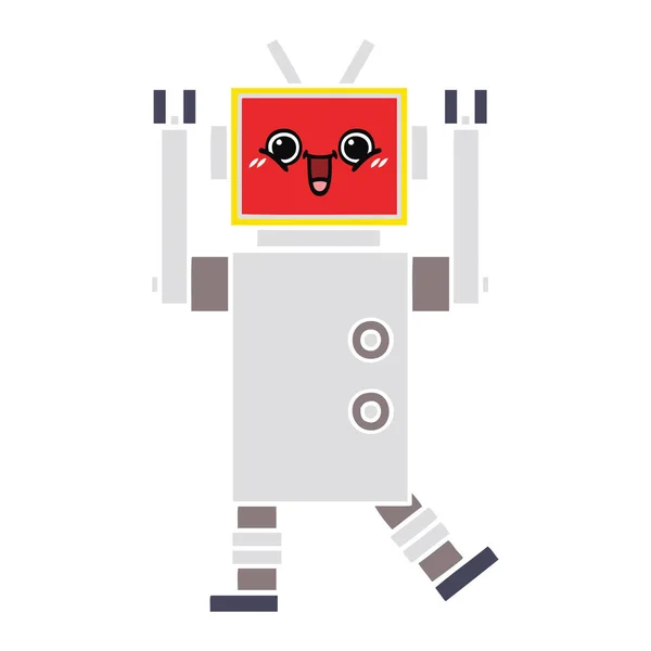Επίπεδη Χρώμα Ρετρό Γελοιογραφία Του Μια Ευτυχισμένη Ρομπότ — Διανυσματικό Αρχείο