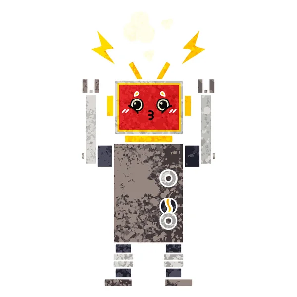 Retro Illustration Style Cartoon Robot Malfunction — Stock Vector