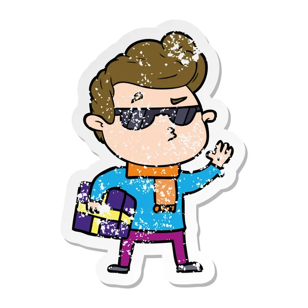 Distressed Sticker Cartoon Cool Guy — Stock Vector