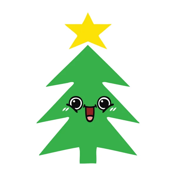 Flat Color Retro Cartoon Christmas Tree — Stock Vector