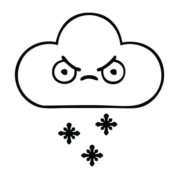 Linha desenho cartoon tempestade neve nuvem — Vetor de Stock