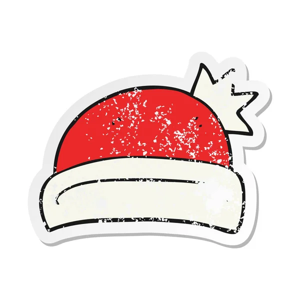 Pegatina Retro Angustiado Sombrero Navidad Dibujos Animados — Vector de stock