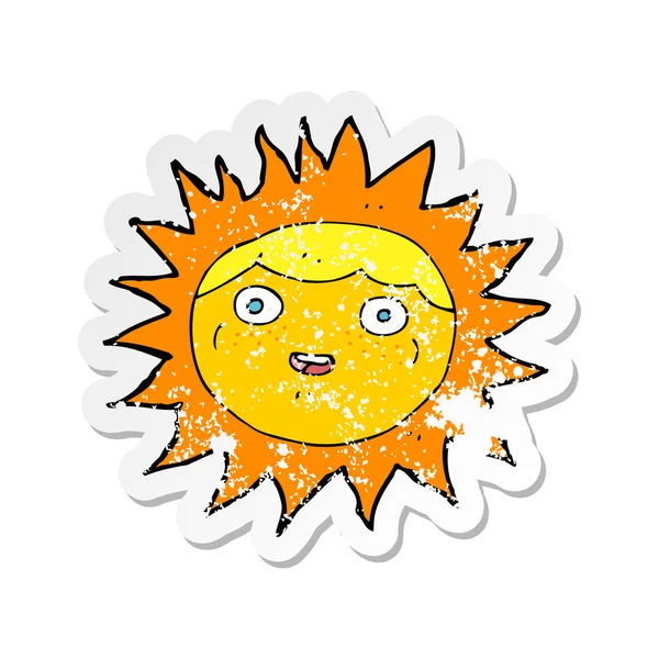 Retro distressed sticker of a sun cartoon character — Stock Vector